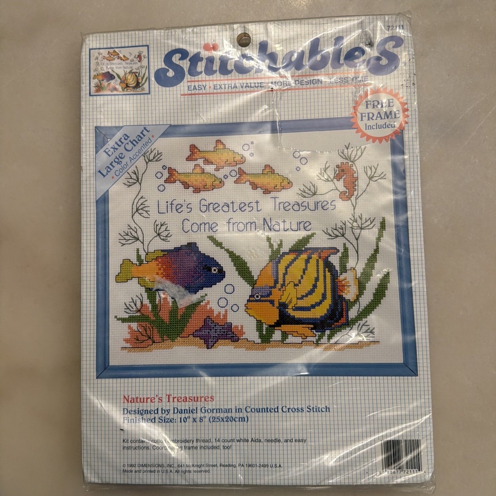 Vtg 1992 Stitchables Counted Cross Stitch Kit 72111 Nature's Treasures NIP Fish